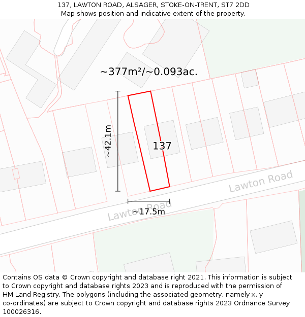 137, LAWTON ROAD, ALSAGER, STOKE-ON-TRENT, ST7 2DD: Plot and title map
