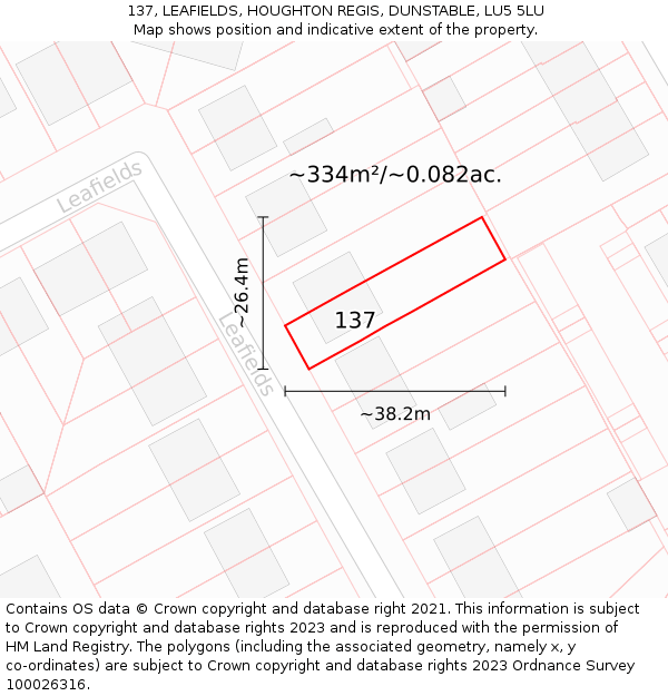 137, LEAFIELDS, HOUGHTON REGIS, DUNSTABLE, LU5 5LU: Plot and title map