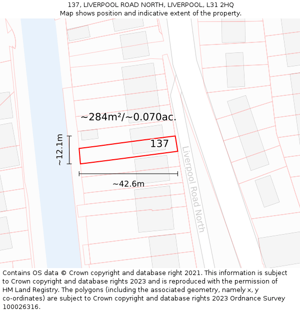 137, LIVERPOOL ROAD NORTH, LIVERPOOL, L31 2HQ: Plot and title map