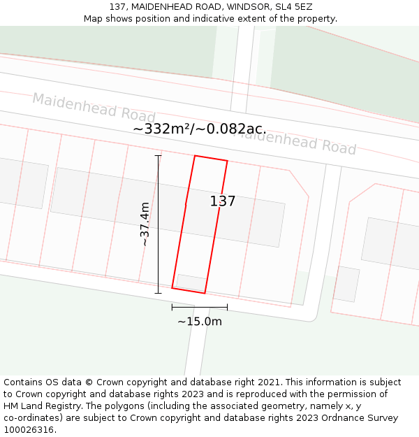 137, MAIDENHEAD ROAD, WINDSOR, SL4 5EZ: Plot and title map