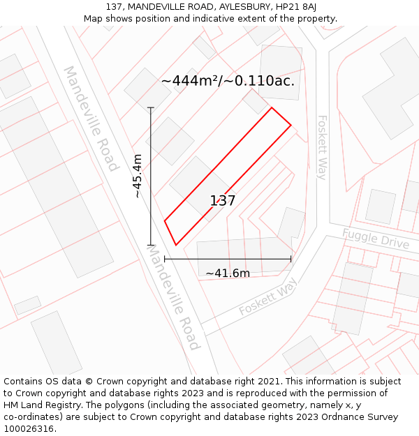 137, MANDEVILLE ROAD, AYLESBURY, HP21 8AJ: Plot and title map