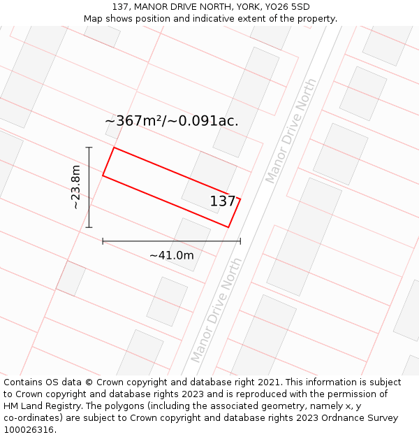 137, MANOR DRIVE NORTH, YORK, YO26 5SD: Plot and title map