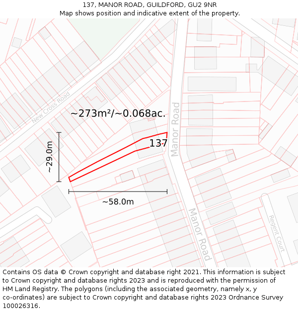 137, MANOR ROAD, GUILDFORD, GU2 9NR: Plot and title map