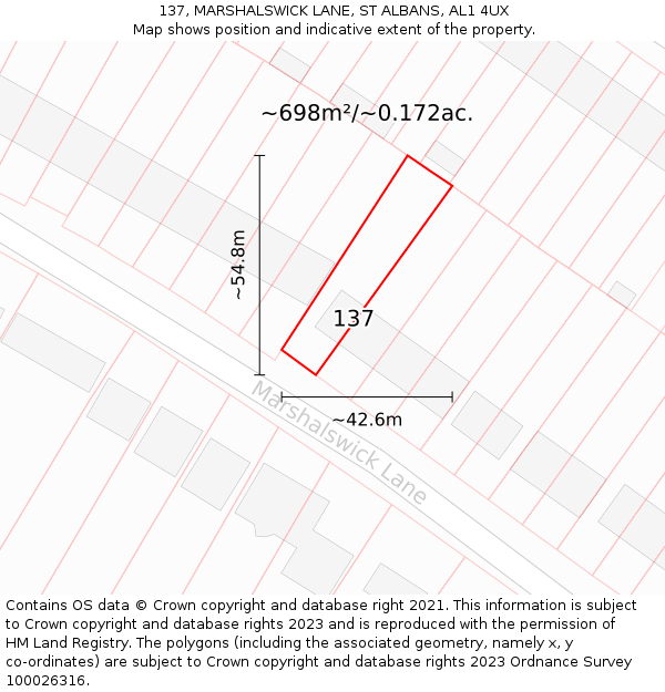 137, MARSHALSWICK LANE, ST ALBANS, AL1 4UX: Plot and title map
