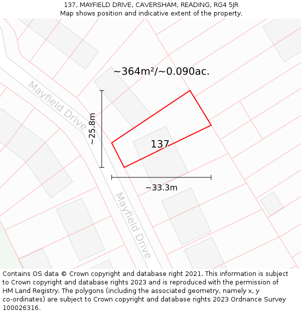 137, MAYFIELD DRIVE, CAVERSHAM, READING, RG4 5JR: Plot and title map
