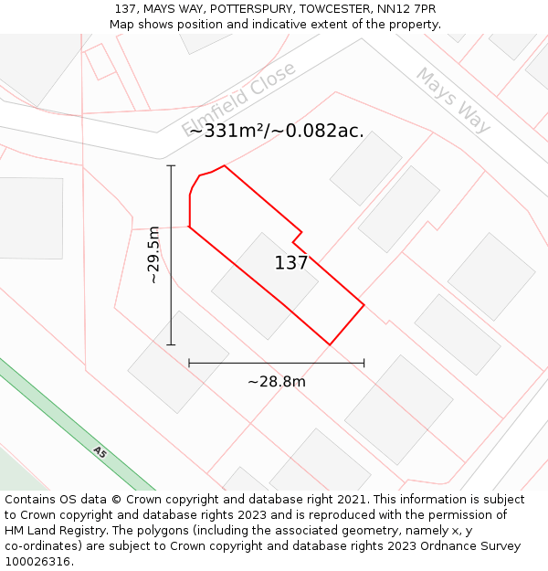 137, MAYS WAY, POTTERSPURY, TOWCESTER, NN12 7PR: Plot and title map