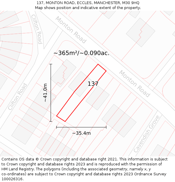 137, MONTON ROAD, ECCLES, MANCHESTER, M30 9HQ: Plot and title map