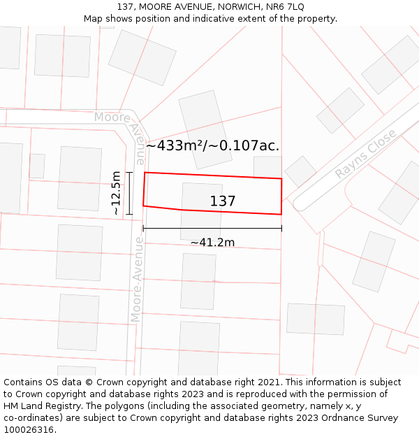137, MOORE AVENUE, NORWICH, NR6 7LQ: Plot and title map