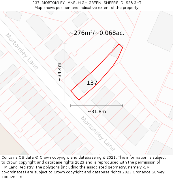 137, MORTOMLEY LANE, HIGH GREEN, SHEFFIELD, S35 3HT: Plot and title map