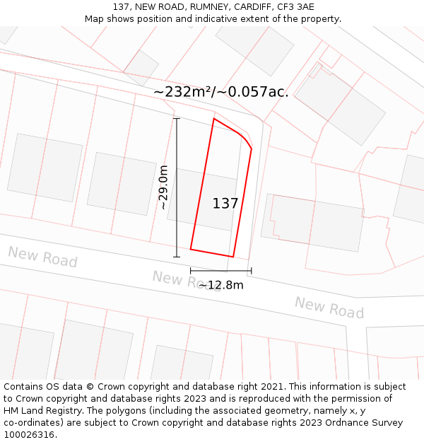 137, NEW ROAD, RUMNEY, CARDIFF, CF3 3AE: Plot and title map