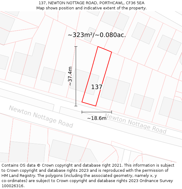 137, NEWTON NOTTAGE ROAD, PORTHCAWL, CF36 5EA: Plot and title map
