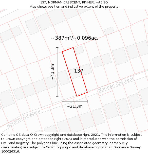 137, NORMAN CRESCENT, PINNER, HA5 3QJ: Plot and title map