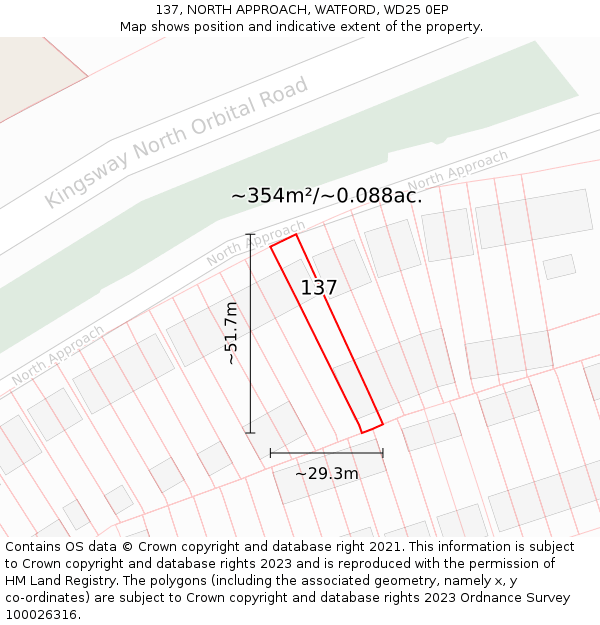 137, NORTH APPROACH, WATFORD, WD25 0EP: Plot and title map