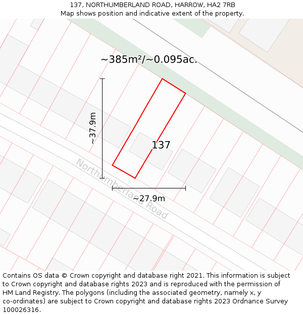 137, NORTHUMBERLAND ROAD, HARROW, HA2 7RB: Plot and title map