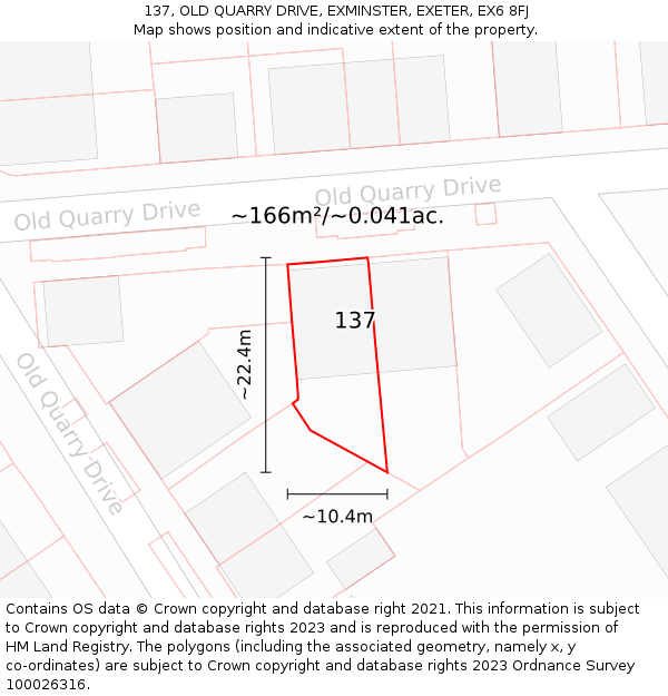 137, OLD QUARRY DRIVE, EXMINSTER, EXETER, EX6 8FJ: Plot and title map