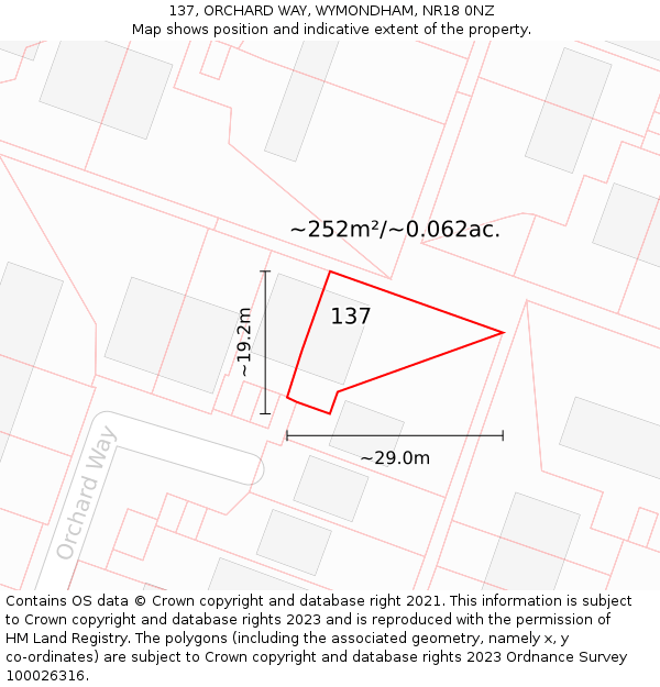 137, ORCHARD WAY, WYMONDHAM, NR18 0NZ: Plot and title map