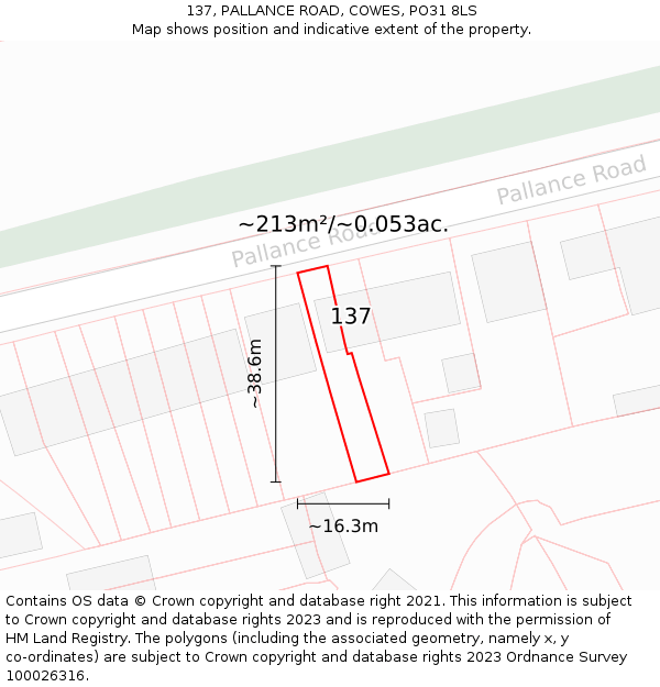 137, PALLANCE ROAD, COWES, PO31 8LS: Plot and title map
