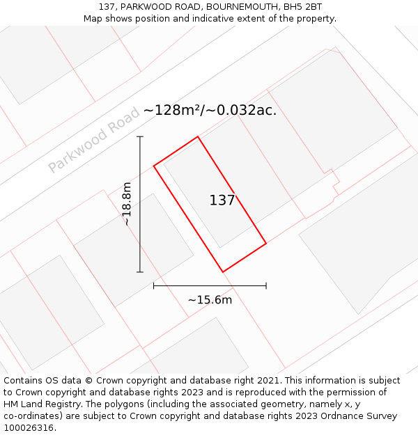 137, PARKWOOD ROAD, BOURNEMOUTH, BH5 2BT: Plot and title map