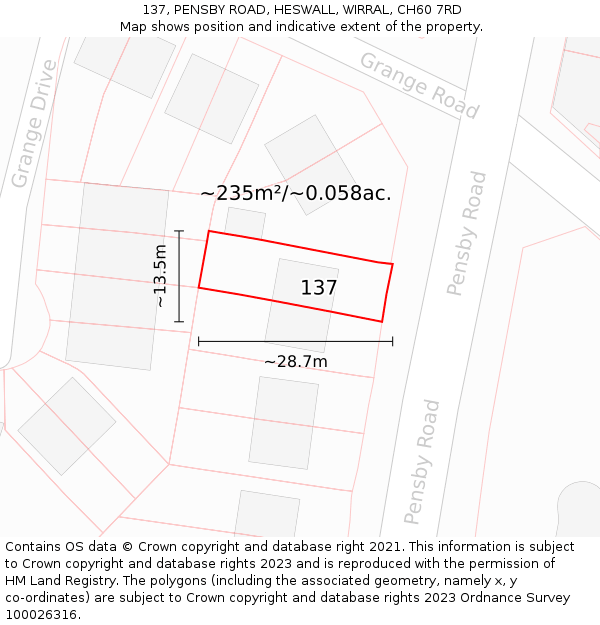 137, PENSBY ROAD, HESWALL, WIRRAL, CH60 7RD: Plot and title map