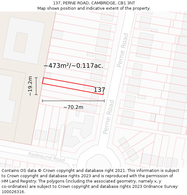 137, PERNE ROAD, CAMBRIDGE, CB1 3NT: Plot and title map
