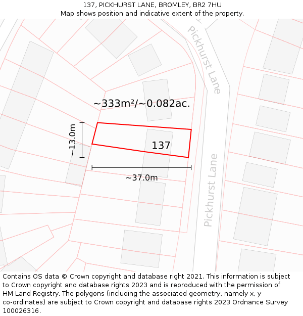 137, PICKHURST LANE, BROMLEY, BR2 7HU: Plot and title map