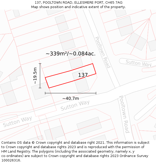 137, POOLTOWN ROAD, ELLESMERE PORT, CH65 7AG: Plot and title map