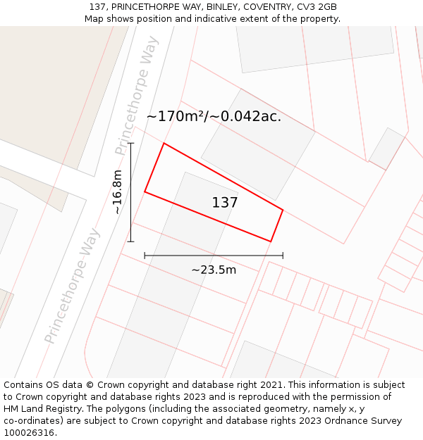 137, PRINCETHORPE WAY, BINLEY, COVENTRY, CV3 2GB: Plot and title map
