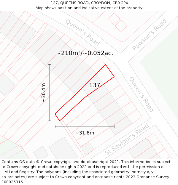 137, QUEENS ROAD, CROYDON, CR0 2PX: Plot and title map