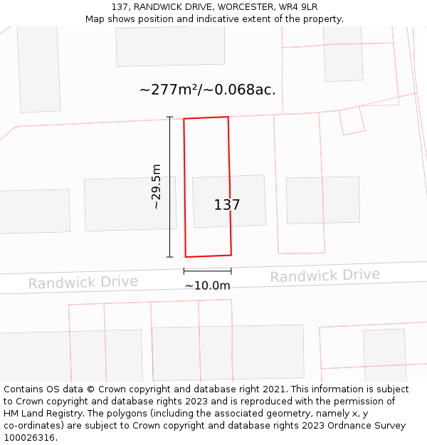 137, RANDWICK DRIVE, WORCESTER, WR4 9LR: Plot and title map