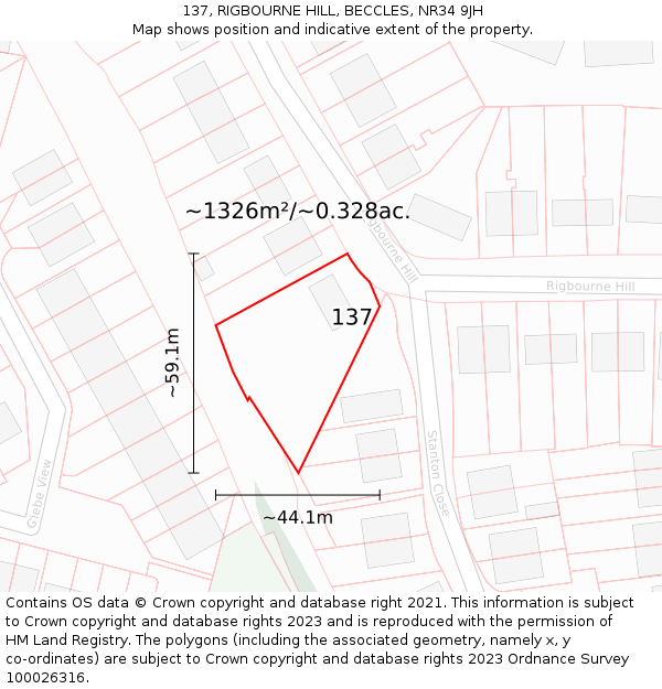 137, RIGBOURNE HILL, BECCLES, NR34 9JH: Plot and title map