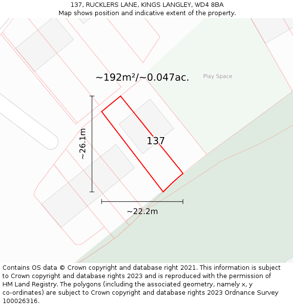 137, RUCKLERS LANE, KINGS LANGLEY, WD4 8BA: Plot and title map