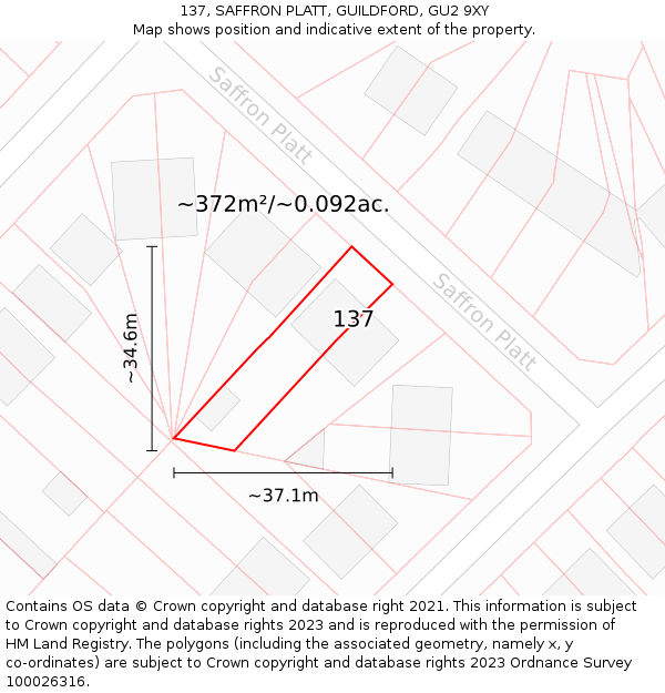 137, SAFFRON PLATT, GUILDFORD, GU2 9XY: Plot and title map