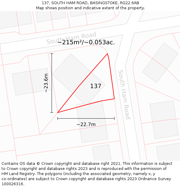137, SOUTH HAM ROAD, BASINGSTOKE, RG22 6AB: Plot and title map