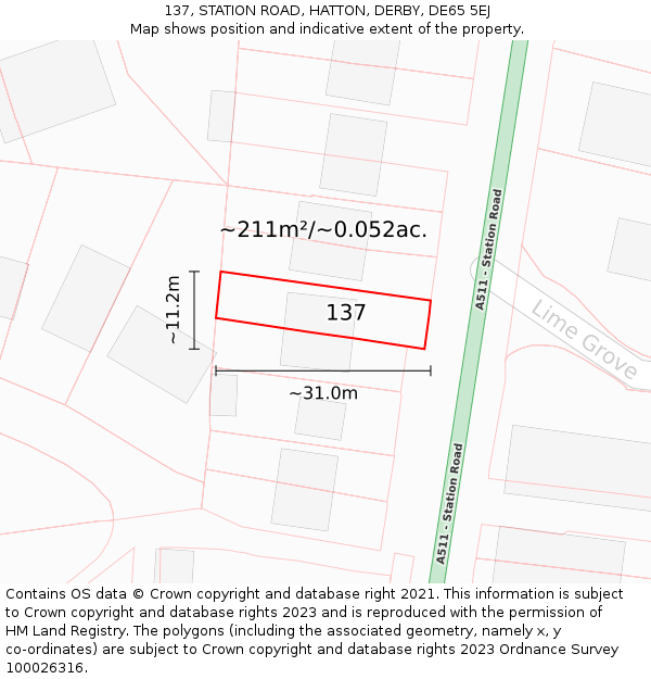 137, STATION ROAD, HATTON, DERBY, DE65 5EJ: Plot and title map