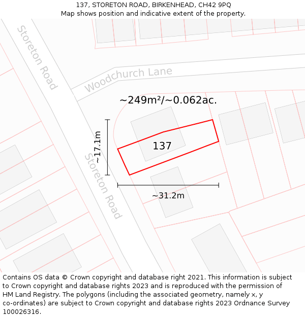 137, STORETON ROAD, BIRKENHEAD, CH42 9PQ: Plot and title map
