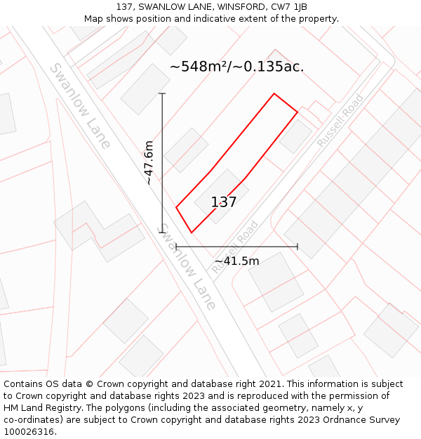 137, SWANLOW LANE, WINSFORD, CW7 1JB: Plot and title map