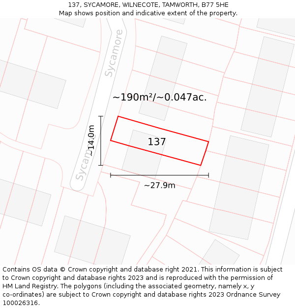 137, SYCAMORE, WILNECOTE, TAMWORTH, B77 5HE: Plot and title map