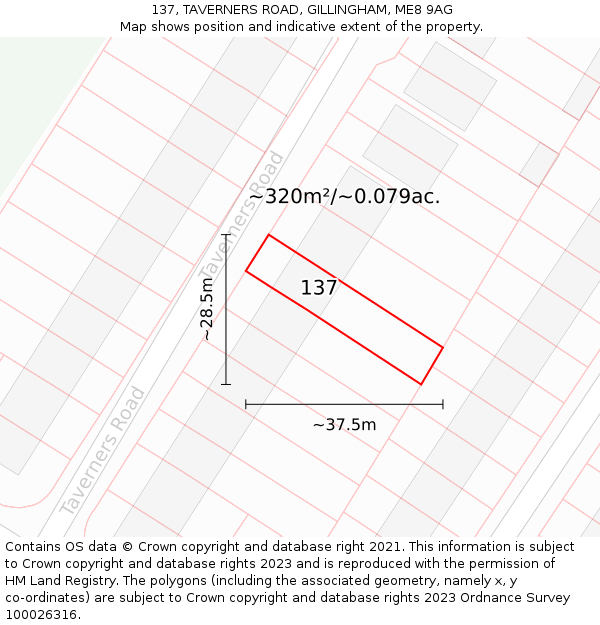 137, TAVERNERS ROAD, GILLINGHAM, ME8 9AG: Plot and title map