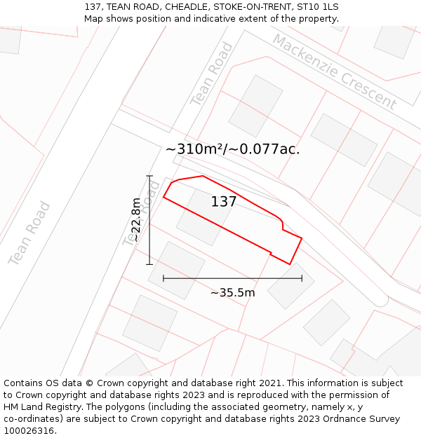 137, TEAN ROAD, CHEADLE, STOKE-ON-TRENT, ST10 1LS: Plot and title map