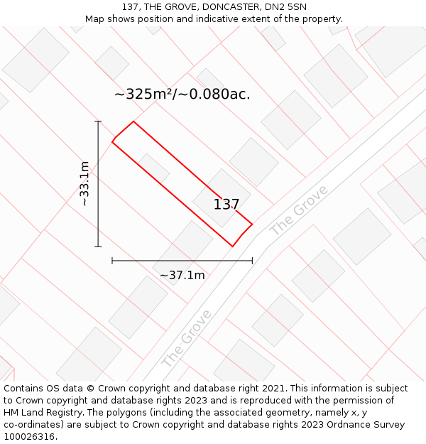 137, THE GROVE, DONCASTER, DN2 5SN: Plot and title map