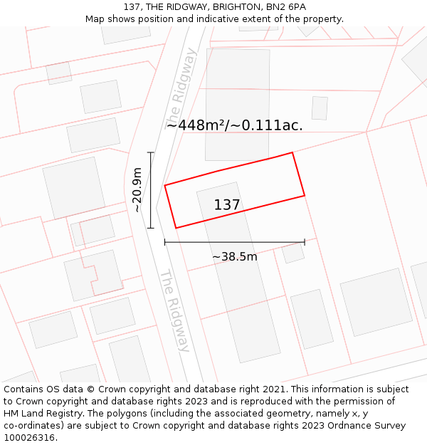 137, THE RIDGWAY, BRIGHTON, BN2 6PA: Plot and title map