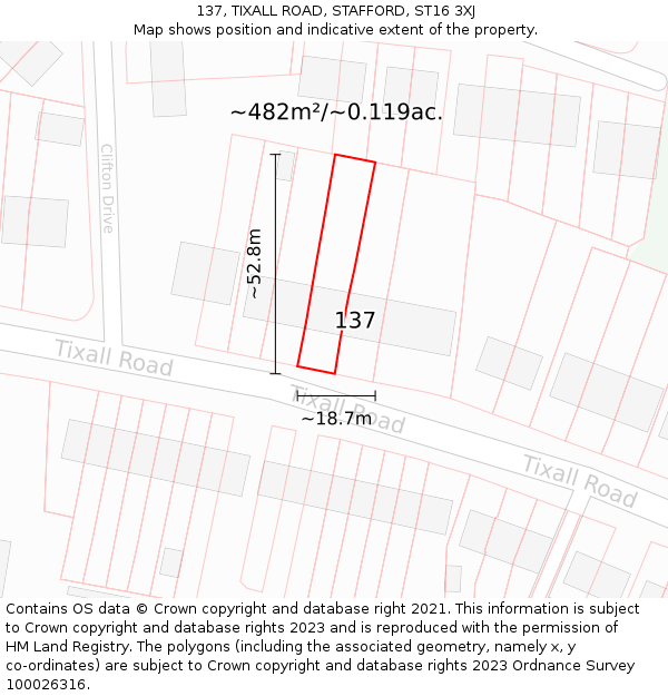 137, TIXALL ROAD, STAFFORD, ST16 3XJ: Plot and title map