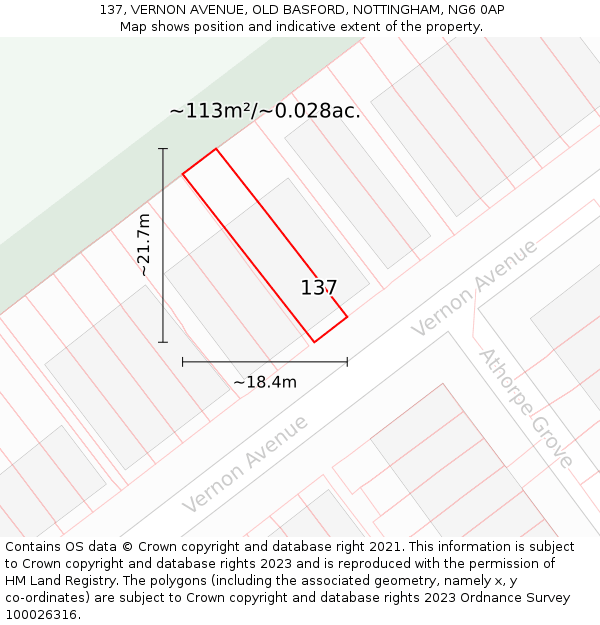 137, VERNON AVENUE, OLD BASFORD, NOTTINGHAM, NG6 0AP: Plot and title map