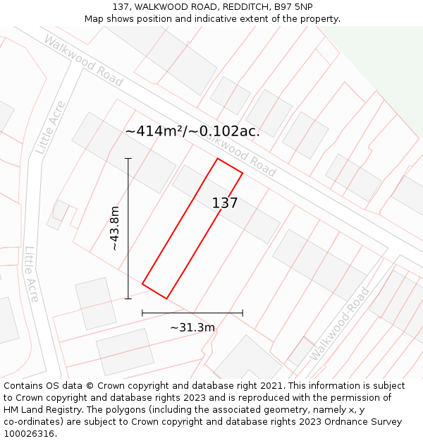137, WALKWOOD ROAD, REDDITCH, B97 5NP: Plot and title map