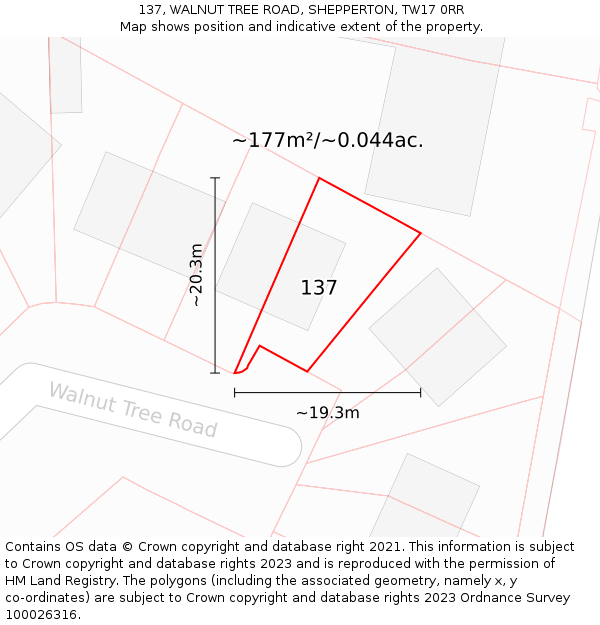 137, WALNUT TREE ROAD, SHEPPERTON, TW17 0RR: Plot and title map