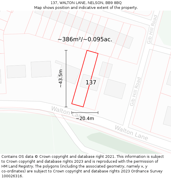 137, WALTON LANE, NELSON, BB9 8BQ: Plot and title map
