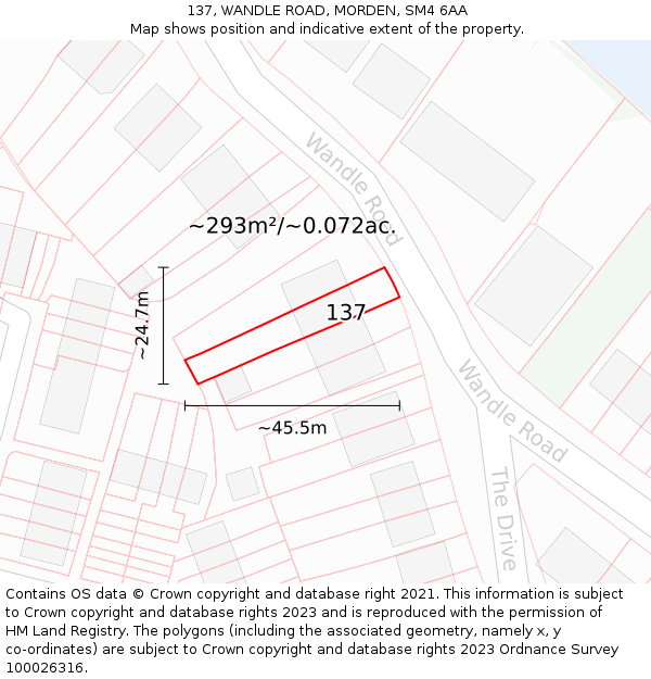 137, WANDLE ROAD, MORDEN, SM4 6AA: Plot and title map