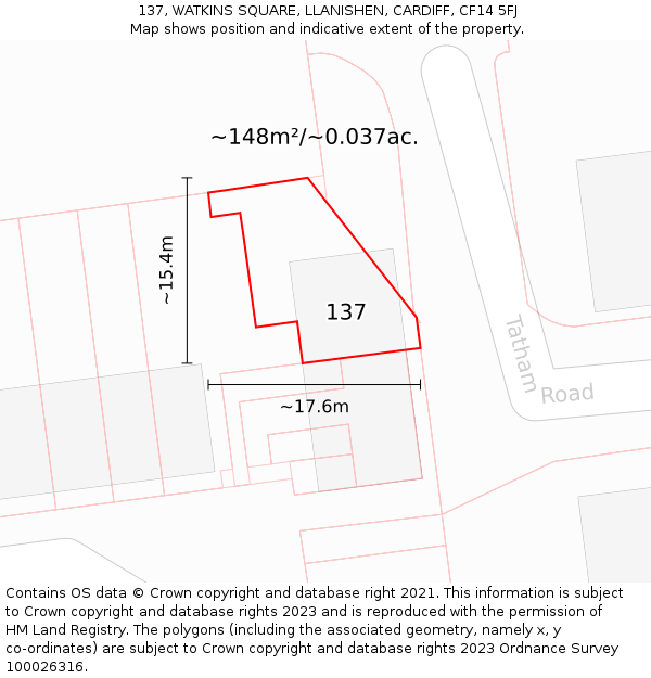 137, WATKINS SQUARE, LLANISHEN, CARDIFF, CF14 5FJ: Plot and title map