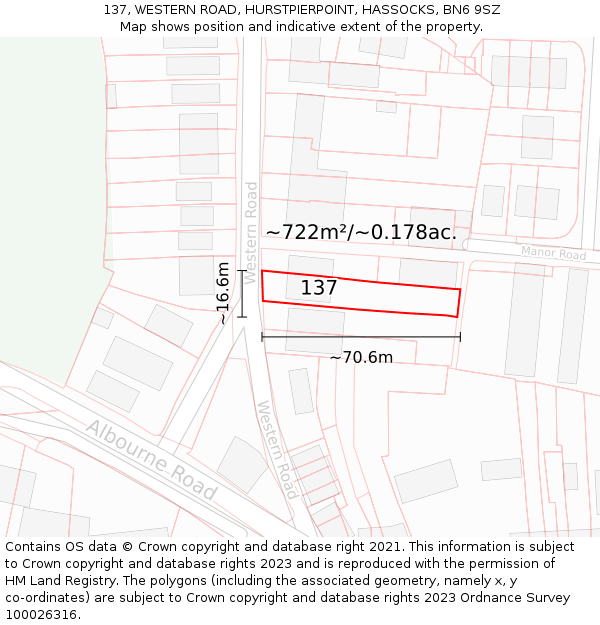 137, WESTERN ROAD, HURSTPIERPOINT, HASSOCKS, BN6 9SZ: Plot and title map