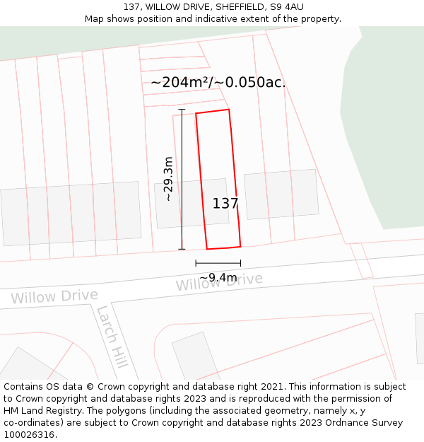 137, WILLOW DRIVE, SHEFFIELD, S9 4AU: Plot and title map